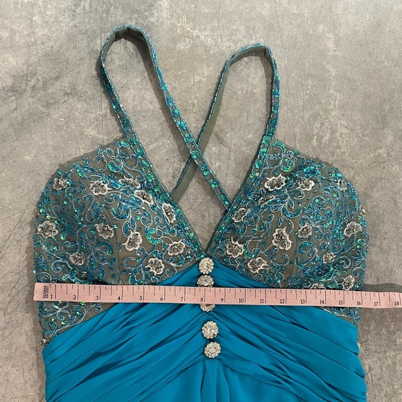 Beyond Jovani Blue Sequin High Low Ruffle Formal Dress 12 Pageant Prom Fairycore - Picture 10 of 12